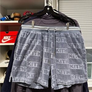 Kith Men's Embossed Blue/Gray Terry Logo Shorts